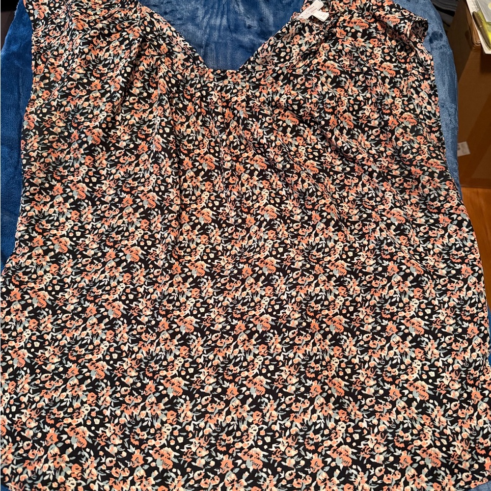 Lauren Conrad Blouse with Peach and Cream Blossoms on Black